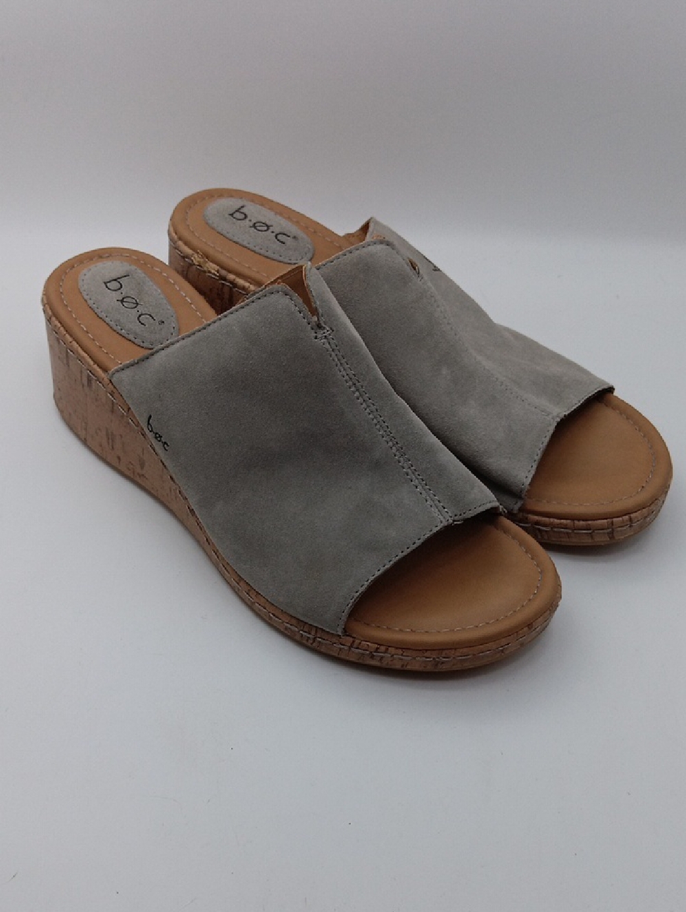B.O.C GRAY SUADE CORK WEDGE MULES SIZE 11